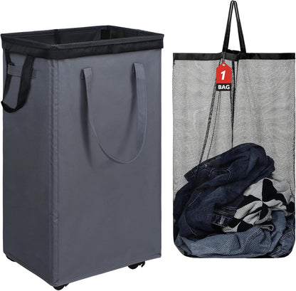 70L Enlarged Slim Rolling Laundry Basket Hamper on Wheels, Grey