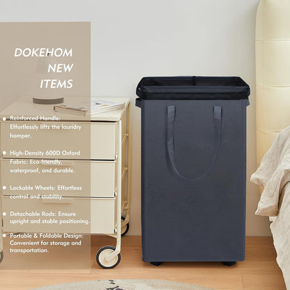 70L Enlarged Slim Rolling Laundry Basket Hamper on Wheels, Grey