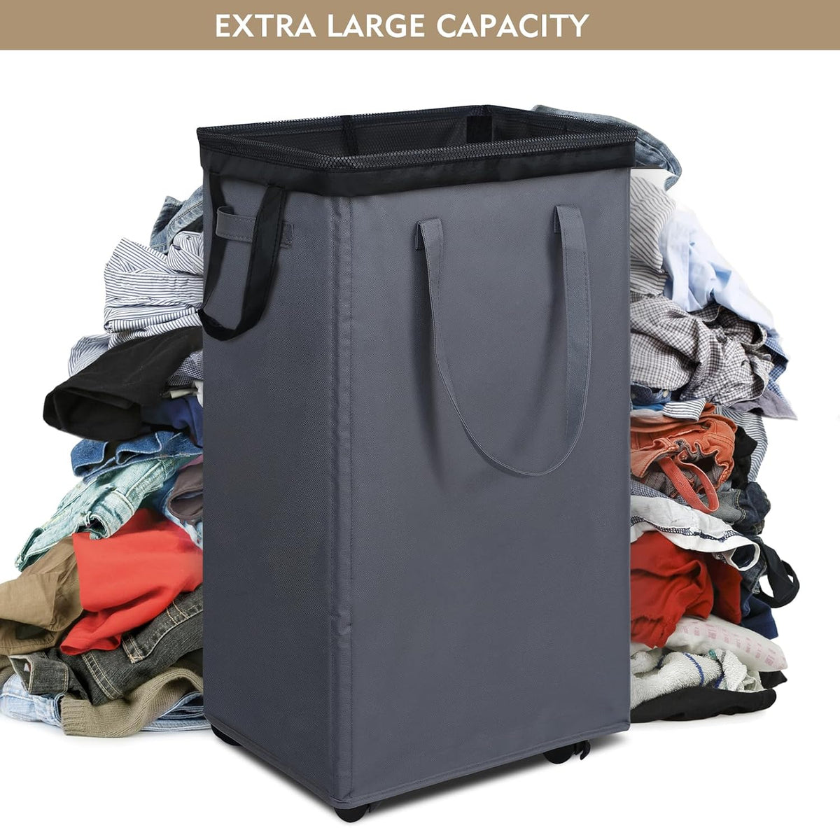 70L Enlarged Slim Rolling Laundry Basket Hamper on Wheels, Grey
