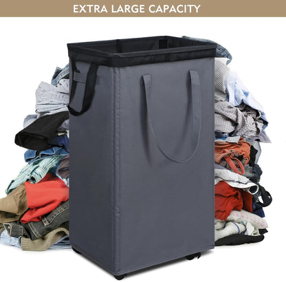 70L Enlarged Slim Rolling Laundry Basket Hamper on Wheels, Grey