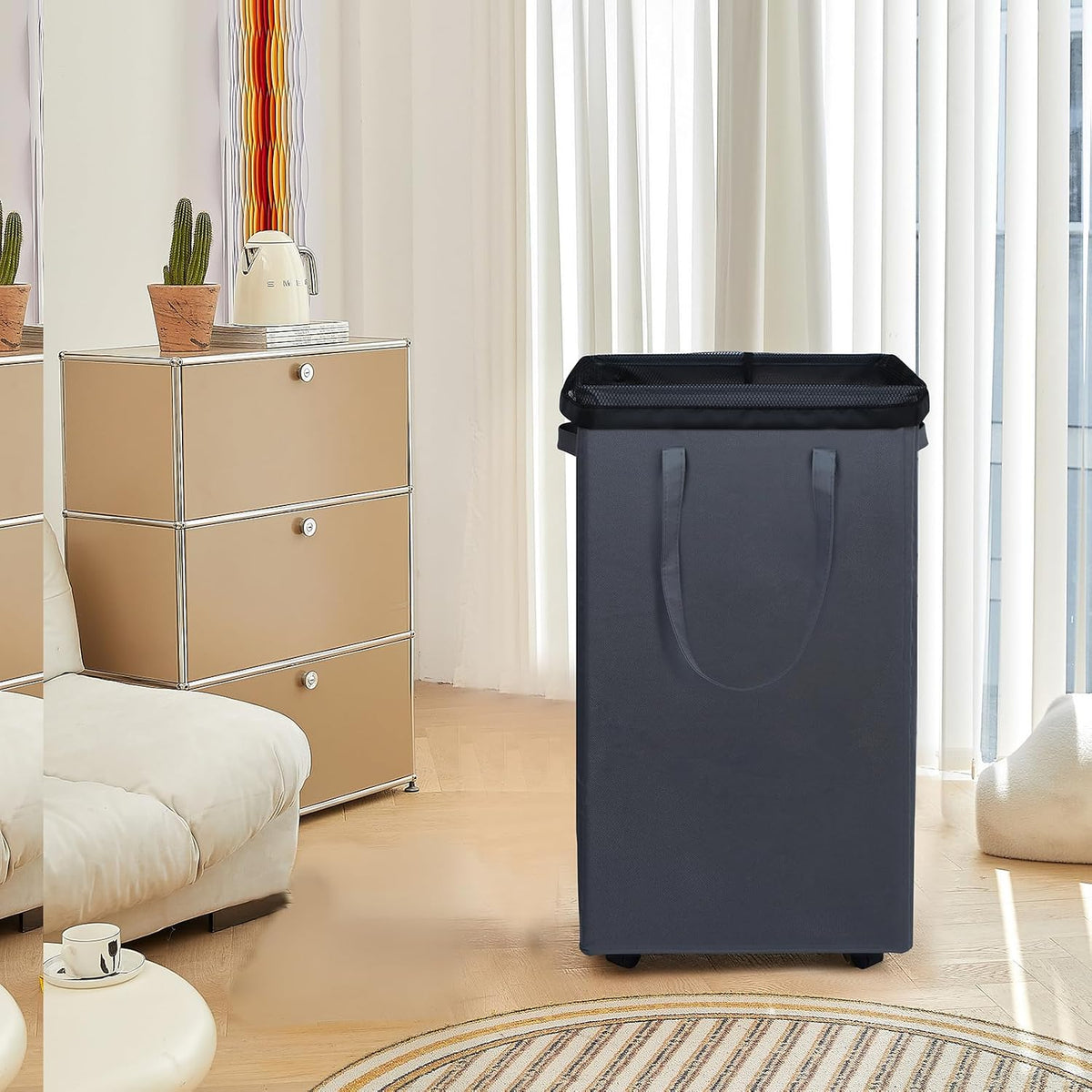 70L Enlarged Slim Rolling Laundry Basket Hamper on Wheels, Grey