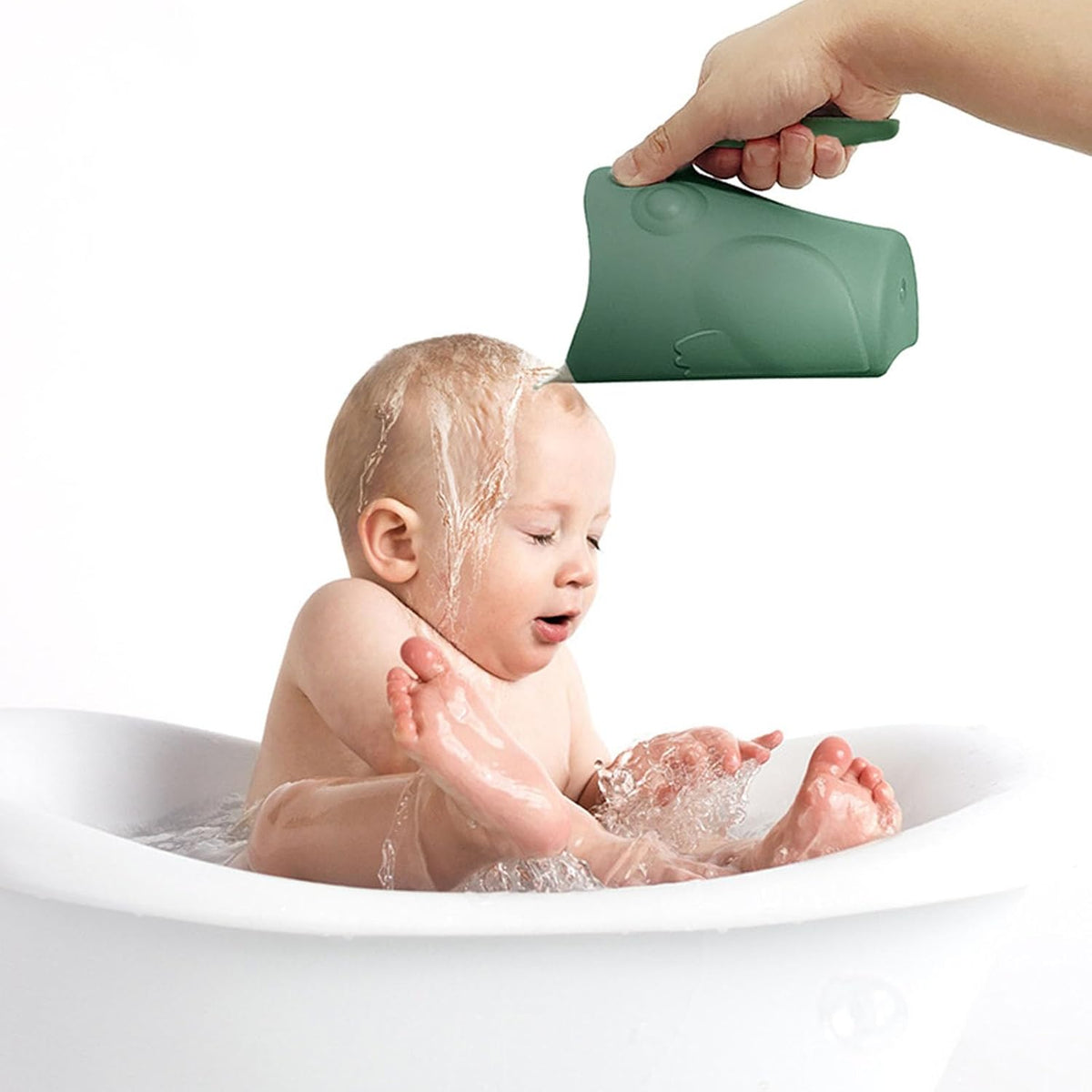 Baby Frog Shape Bath Rinse Cup - Hair Shampoo Rinser - Baby Bath Cup - Shower Washing - PP+TPE Material - Green, Gray Blue