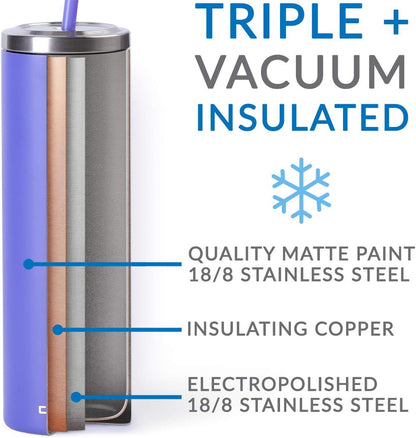 Stainless Steel Skinny Insulated Tumbler Cup with Lid and Reusable Straw - 16 oz (Jet Black)