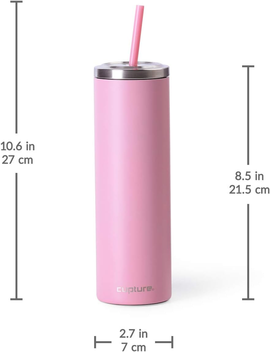 Stainless Steel Skinny Insulated Tumbler Cup with Lid and Reusable Straw - 16 oz (Jet Black)
