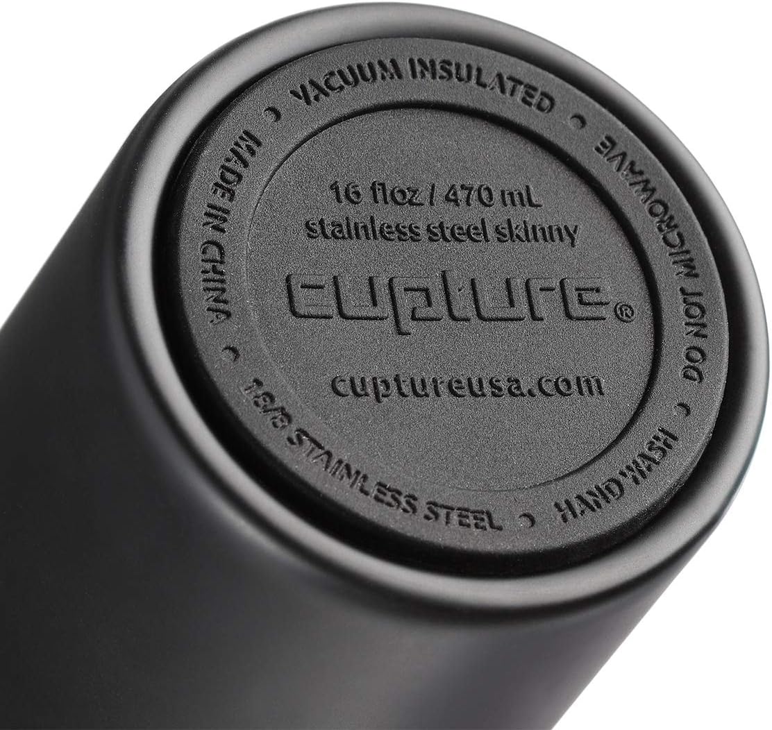 Stainless Steel Skinny Insulated Tumbler Cup with Lid and Reusable Straw - 16 oz (Jet Black)