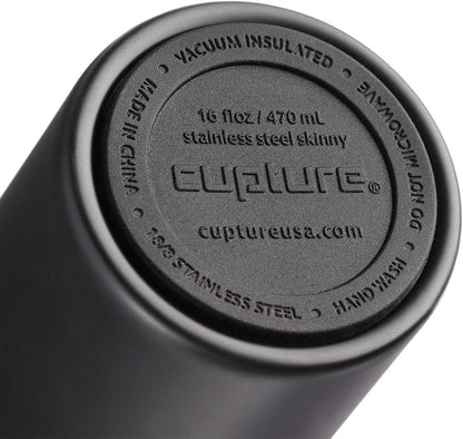 Stainless Steel Skinny Insulated Tumbler Cup with Lid and Reusable Straw - 16 oz (Jet Black)