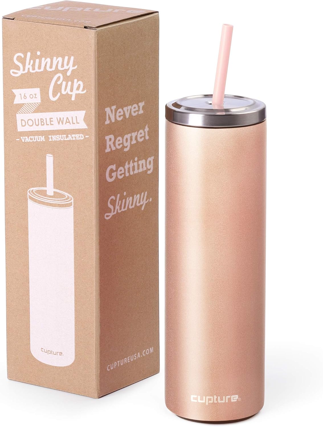 Stainless Steel Skinny Insulated Tumbler Cup with Lid and Reusable Straw - 16 oz (Jet Black)