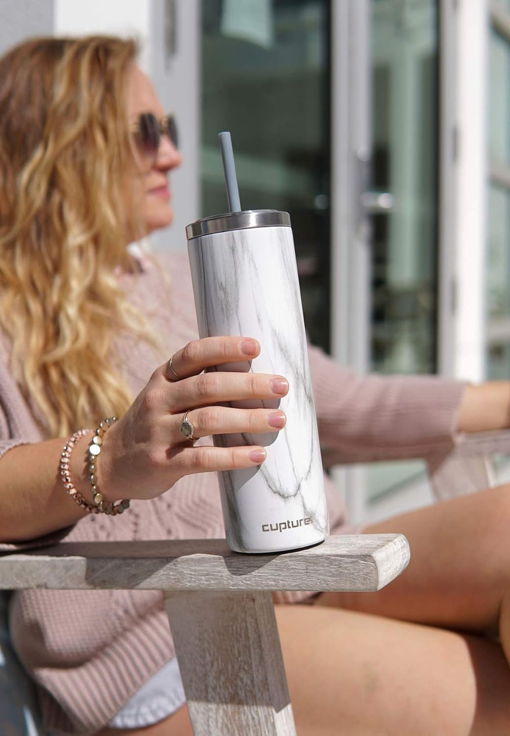 Stainless Steel Skinny Insulated Tumbler Cup with Lid and Reusable Straw - 16 oz (Jet Black)