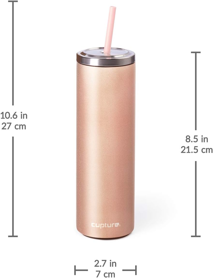 Stainless Steel Skinny Insulated Tumbler Cup with Lid and Reusable Straw - 16 oz (Jet Black)