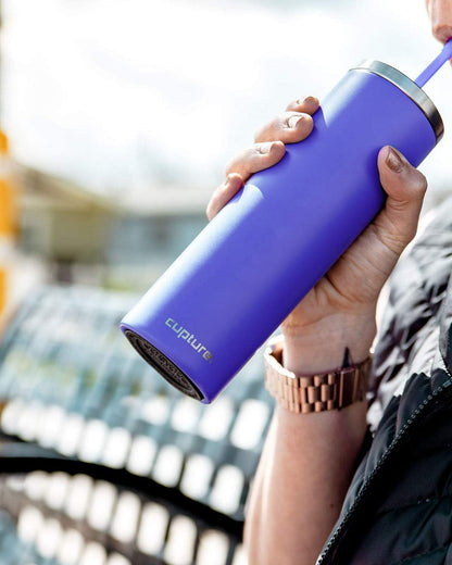 Stainless Steel Skinny Insulated Tumbler Cup with Lid and Reusable Straw - 16 oz (Jet Black)