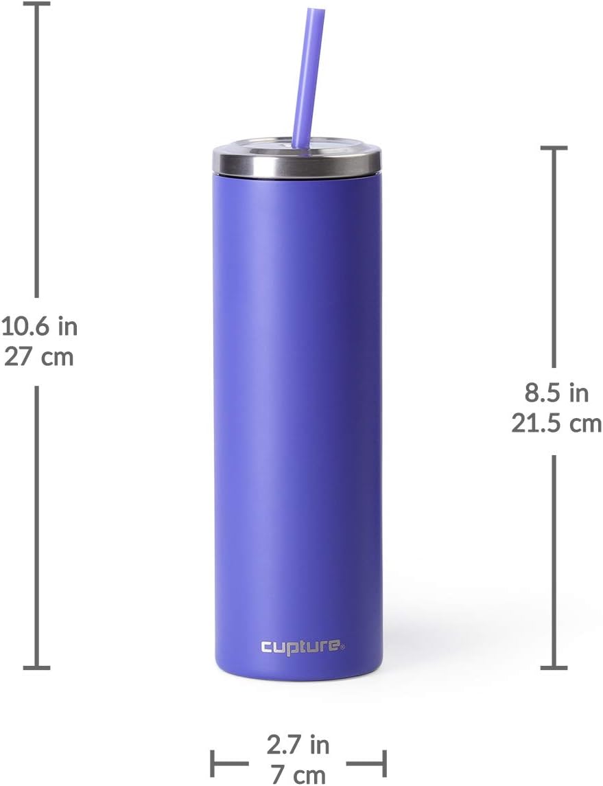 Stainless Steel Skinny Insulated Tumbler Cup with Lid and Reusable Straw - 16 oz (Jet Black)