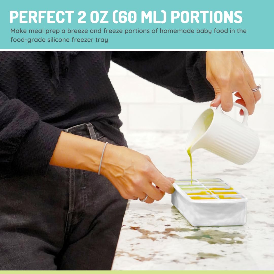 Silicone Baby Food Freezer Tray with Lid | 10 x 2oz Portion Cubes – Breastmilk & Homemade Puree Storage Container – BPA Free, Microwave, Freezer & Dishwasher Safe – Baby Registry Must (Grey)