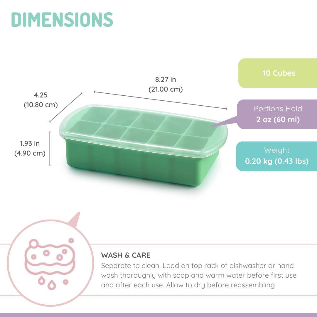 Silicone Baby Food Freezer Tray with Lid | 10 x 2oz Portion Cubes – Breastmilk & Homemade Puree Storage Container – BPA Free, Microwave, Freezer & Dishwasher Safe – Baby Registry Must (Grey)