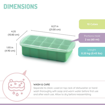 Silicone Baby Food Freezer Tray with Lid | 10 x 2oz Portion Cubes – Breastmilk & Homemade Puree Storage Container – BPA Free, Microwave, Freezer & Dishwasher Safe – Baby Registry Must (Grey)