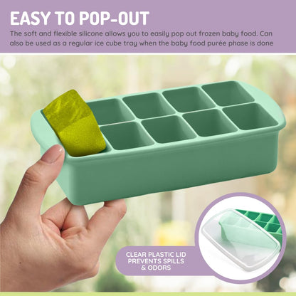 Silicone Baby Food Freezer Tray with Lid | 10 x 2oz Portion Cubes – Breastmilk & Homemade Puree Storage Container – BPA Free, Microwave, Freezer & Dishwasher Safe – Baby Registry Must (Grey)