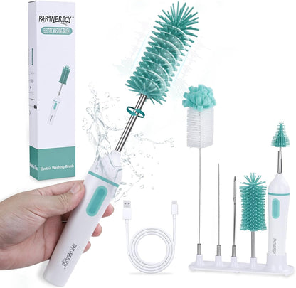 Electric Bottle Brush Cleaner,6-in-1 Portable Electric Baby Bottle Brush Cleaner for Travel, Rechargable Travel Bottle Cleaner Kit with Nipple & Straw Brush,Ideal Gift for Parents & Babies