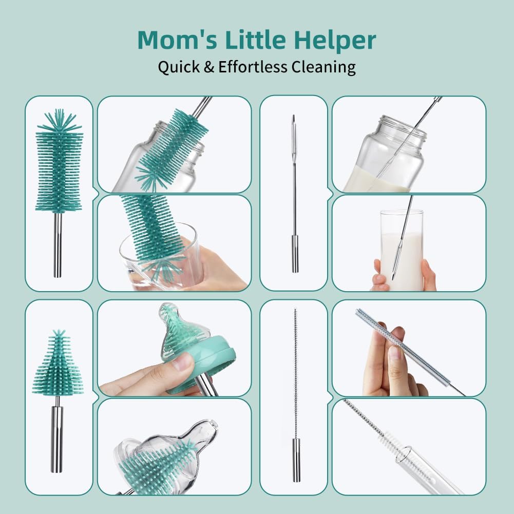 Electric Bottle Brush Cleaner,6-in-1 Portable Electric Baby Bottle Brush Cleaner for Travel, Rechargable Travel Bottle Cleaner Kit with Nipple & Straw Brush,Ideal Gift for Parents & Babies