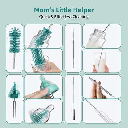 Electric Bottle Brush Cleaner,6-in-1 Portable Electric Baby Bottle Brush Cleaner for Travel, Rechargable Travel Bottle Cleaner Kit with Nipple & Straw Brush,Ideal Gift for Parents & Babies