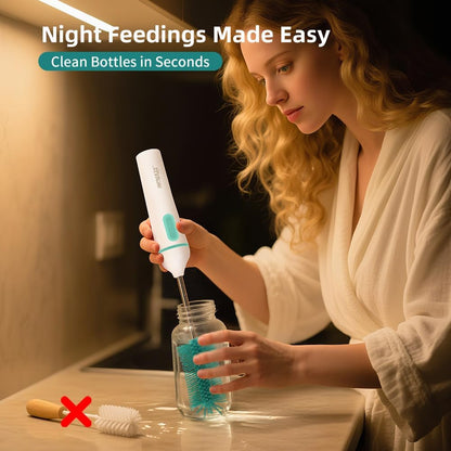 Electric Bottle Brush Cleaner,6-in-1 Portable Electric Baby Bottle Brush Cleaner for Travel, Rechargable Travel Bottle Cleaner Kit with Nipple & Straw Brush,Ideal Gift for Parents & Babies
