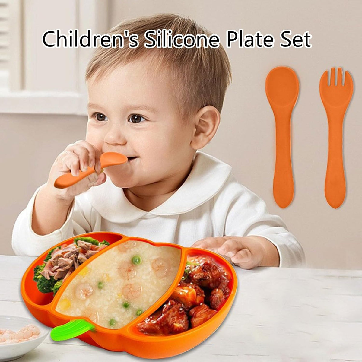 Pumpkin Shaped Meal Tray with Suction Cup for Secure Dining Portable Feeding Plate Silicone Children Dinnerwares Halloween Pumpkin Plates