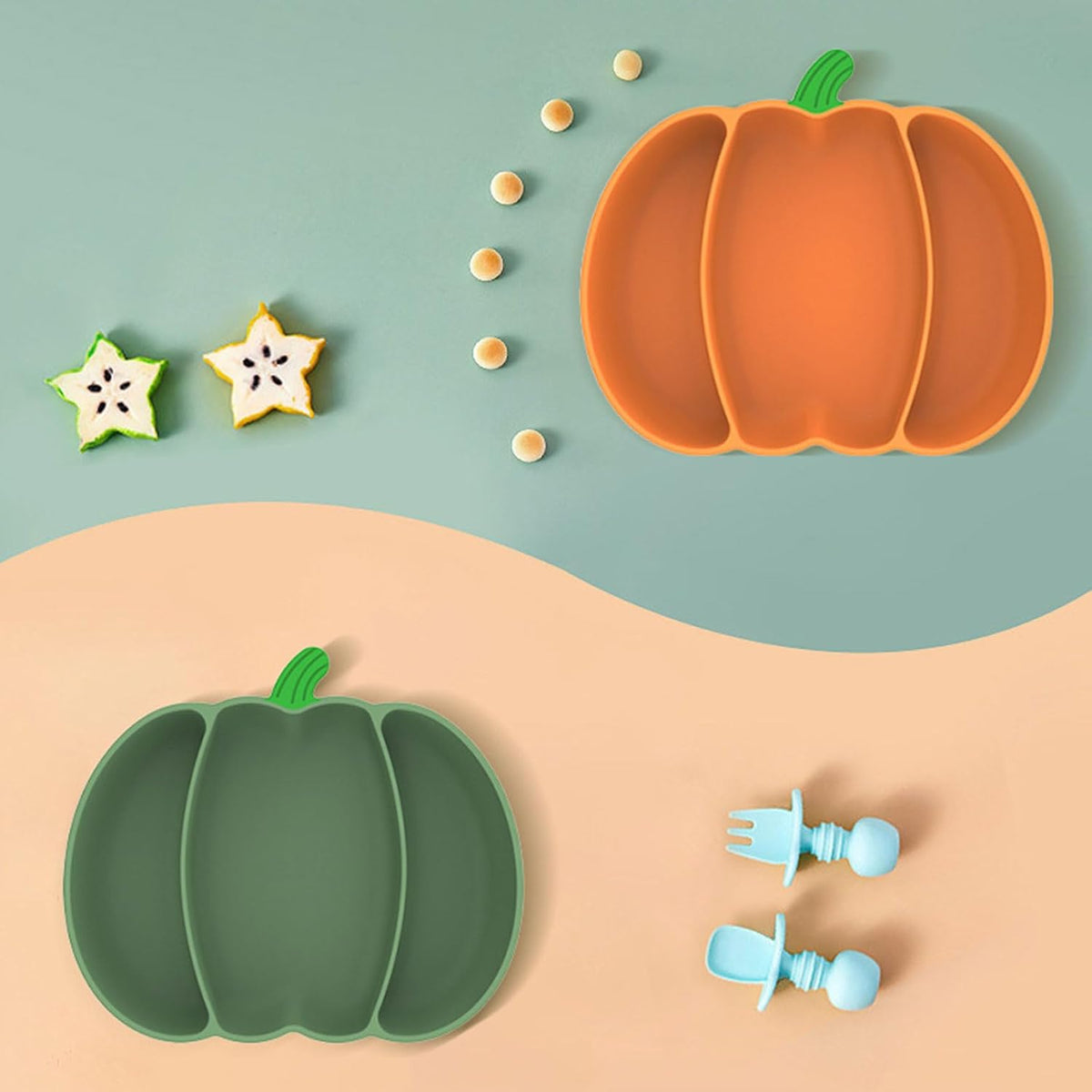 Pumpkin Shaped Meal Tray with Suction Cup for Secure Dining Portable Feeding Plate Silicone Children Dinnerwares Halloween Pumpkin Plates