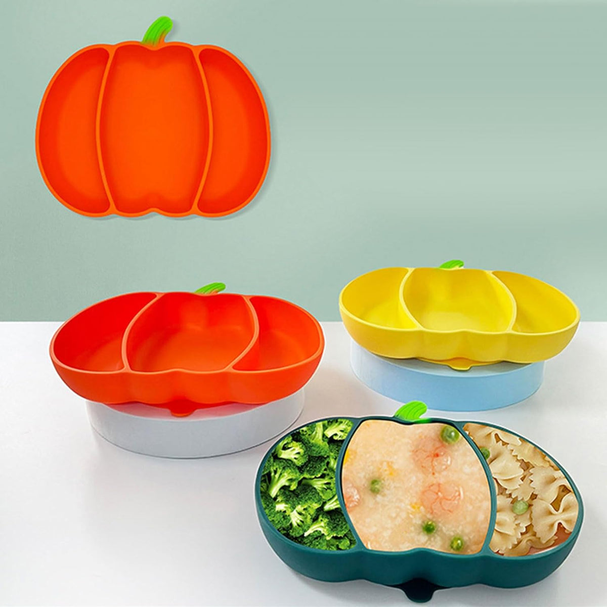 Pumpkin Shaped Meal Tray with Suction Cup for Secure Dining Portable Feeding Plate Silicone Children Dinnerwares Halloween Pumpkin Plates
