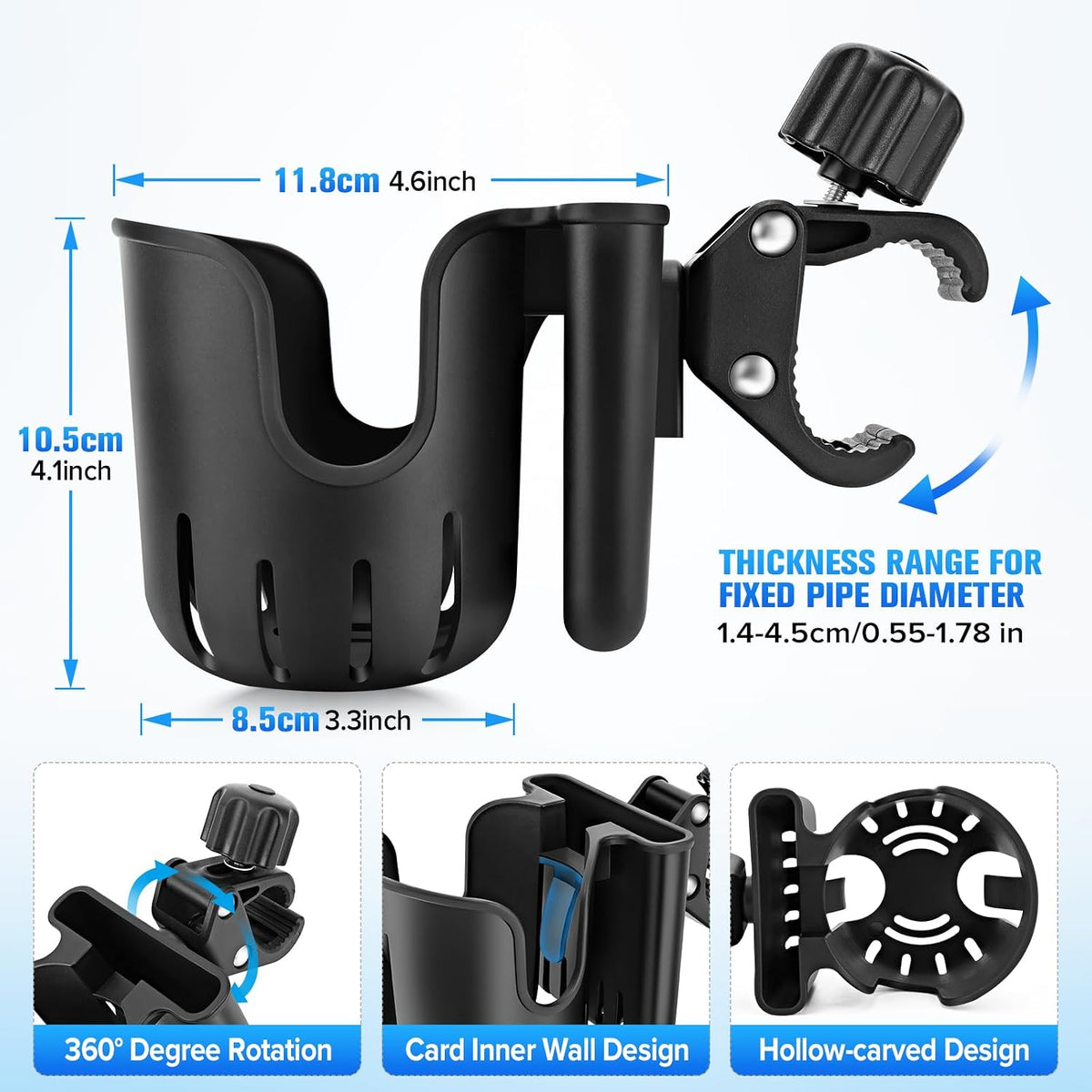 2-in-1 Universal Stroller Cup Holder with Phone Holder for Walker,Fits Most Cup