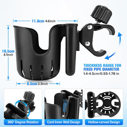 2-in-1 Universal Stroller Cup Holder with Phone Holder for Walker,Fits Most Cup