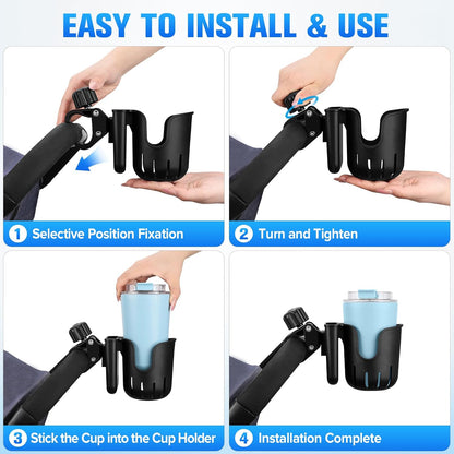 2-in-1 Universal Stroller Cup Holder with Phone Holder for Walker,Fits Most Cup