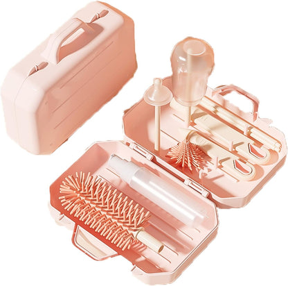 Baby Bottle Brush Set with Case, Portable Bottle Cleaner Kit, Pink