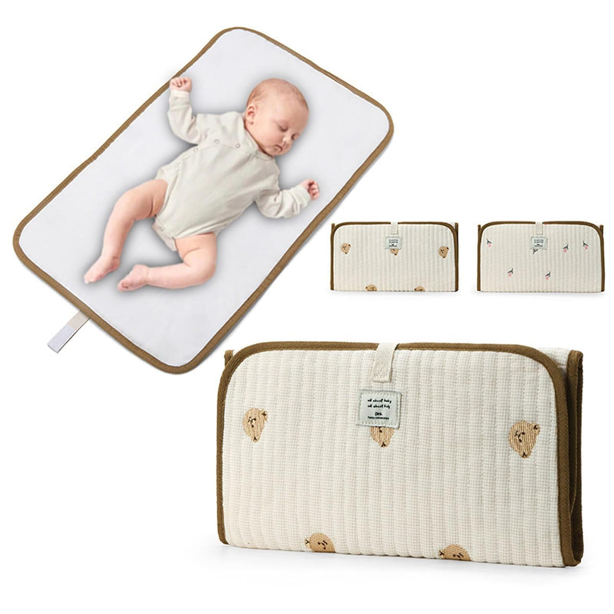 Portable Baby Changing Pad Foldable & Water Proofing Mat Built-in Mesh Pocket for Newborns and Parents During Travel (Bear)