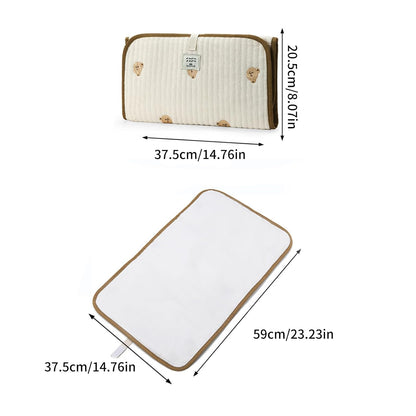 Portable Baby Changing Pad Foldable & Water Proofing Mat Built-in Mesh Pocket for Newborns and Parents During Travel (Bear)