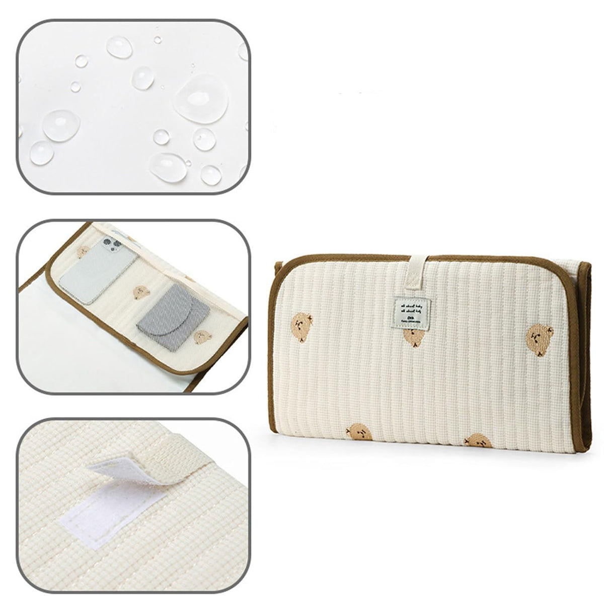 Portable Baby Changing Pad Foldable & Water Proofing Mat Built-in Mesh Pocket for Newborns and Parents During Travel (Bear)