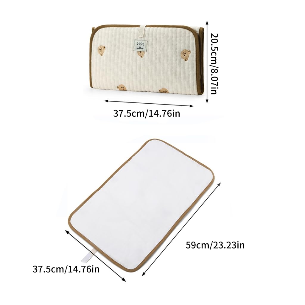 Portable Baby Changing Pad Foldable & Water Proofing Mat Built-in Mesh Pocket for Newborns and Parents During Travel (Bear)