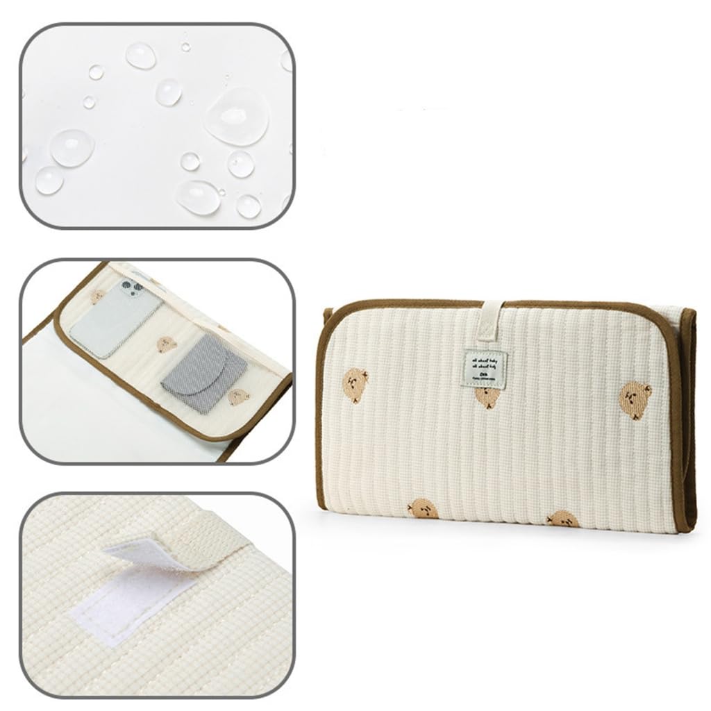 Portable Baby Changing Pad Foldable & Water Proofing Mat Built-in Mesh Pocket for Newborns and Parents During Travel (Bear)