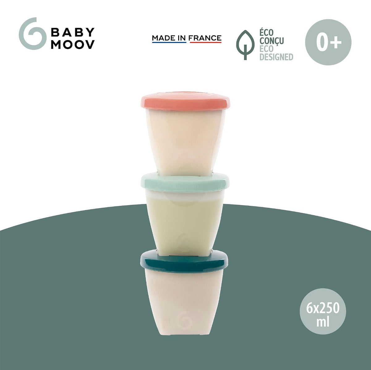 Eco-Friendly Baby Food Jars | Set of 6 (8.45oz Each) BPA-Free Storage Containers | Made from Biosourced Sugar Cane | Leakproof Silicone Lids | Microwave, Freezer & Dishwasher Safe