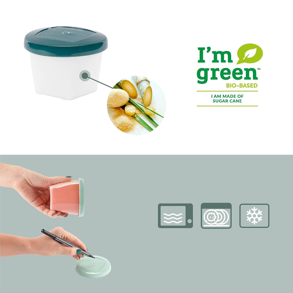 Eco-Friendly Baby Food Jars | Set of 6 (8.45oz Each) BPA-Free Storage Containers | Made from Biosourced Sugar Cane | Leakproof Silicone Lids | Microwave, Freezer & Dishwasher Safe