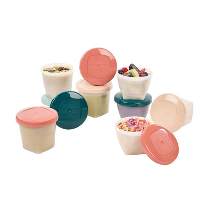 Eco-Friendly Baby Food Jars | Set of 6 (8.45oz Each) BPA-Free Storage Containers | Made from Biosourced Sugar Cane | Leakproof Silicone Lids | Microwave, Freezer & Dishwasher Safe