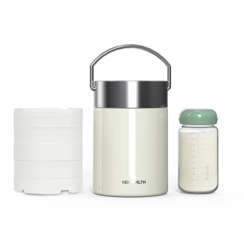 11oz Stainless Steel Breast Milk Cooler, 360° Cooling Gel Ring, 14-Hour Cold Storage, BPA-Free 11oz Bottle, Leak-Proof Portable Cooler for Half-Day Pumping, Work & Travel