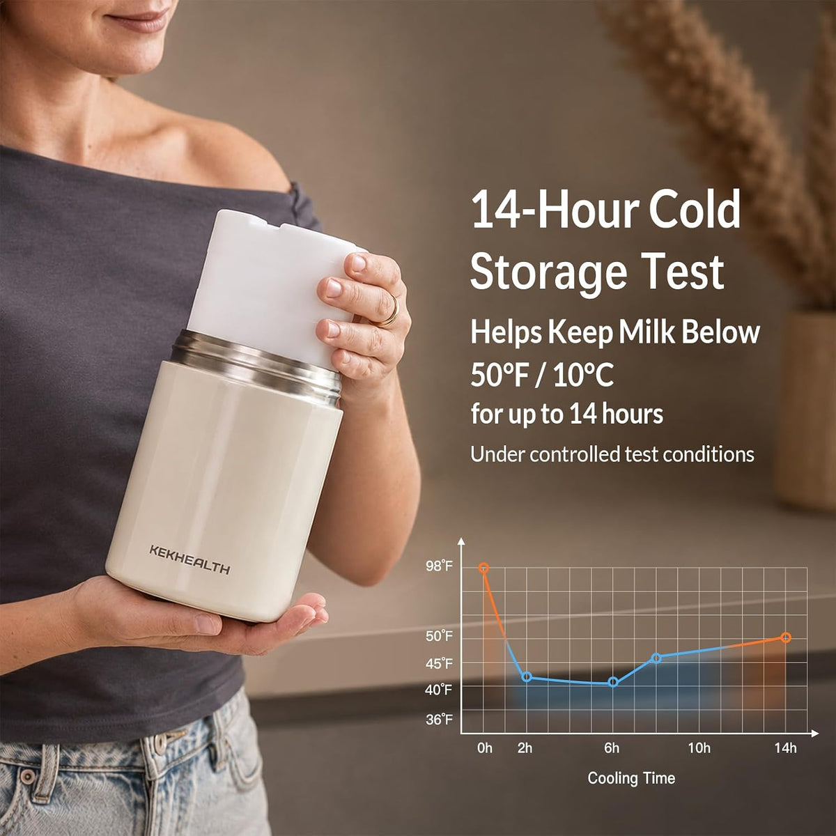 11oz Stainless Steel Breast Milk Cooler, 360° Cooling Gel Ring, 14-Hour Cold Storage, BPA-Free 11oz Bottle, Leak-Proof Portable Cooler for Half-Day Pumping, Work & Travel