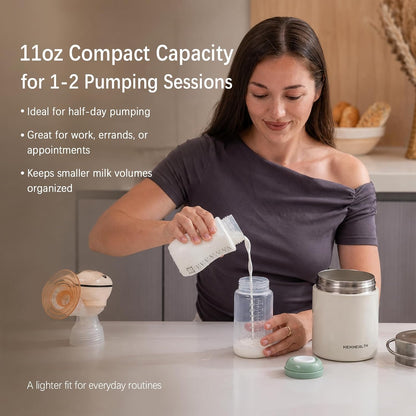11oz Stainless Steel Breast Milk Cooler, 360° Cooling Gel Ring, 14-Hour Cold Storage, BPA-Free 11oz Bottle, Leak-Proof Portable Cooler for Half-Day Pumping, Work & Travel