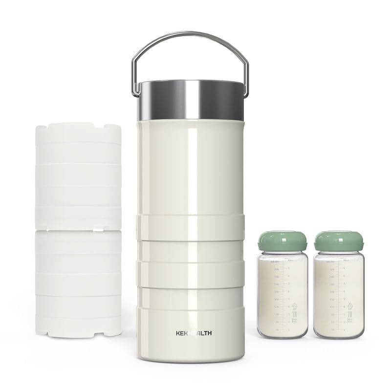 11oz Stainless Steel Breast Milk Cooler, 360° Cooling Gel Ring, 14-Hour Cold Storage, BPA-Free 11oz Bottle, Leak-Proof Portable Cooler for Half-Day Pumping, Work & Travel