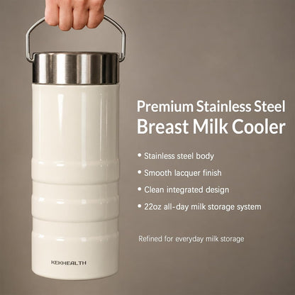 11oz Stainless Steel Breast Milk Cooler, 360° Cooling Gel Ring, 14-Hour Cold Storage, BPA-Free 11oz Bottle, Leak-Proof Portable Cooler for Half-Day Pumping, Work & Travel