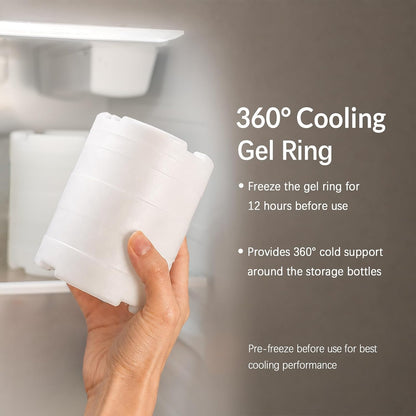 11oz Stainless Steel Breast Milk Cooler, 360° Cooling Gel Ring, 14-Hour Cold Storage, BPA-Free 11oz Bottle, Leak-Proof Portable Cooler for Half-Day Pumping, Work & Travel