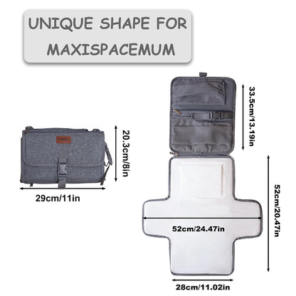 Portable Changing Pad for Baby, Travel Diaper Changing Pad for Newborn, Waterproof Baby Changing Mat, Foldable & Detachable Diaper Changing Station with Baby Wipes Pockets(Grey)
