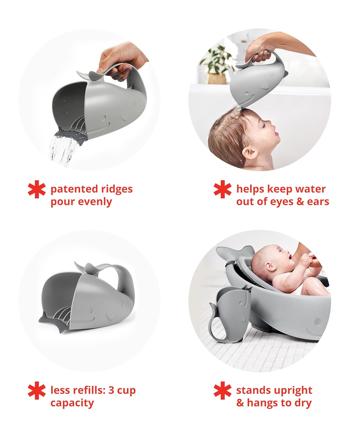Baby Bath Rinse Cup MOBY Tear-free Waterfall Rinser Grey Age 0+