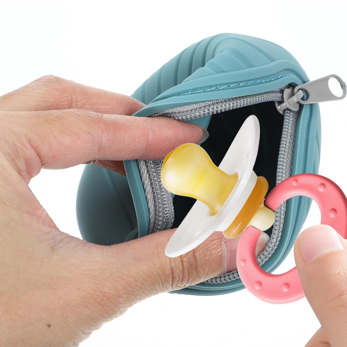 Portable Silicone Pacifier Storage Bag Organizer Soft Blue Case for Teething and Napkins, Suitable for Backpack or Hanging on Trousers Belt