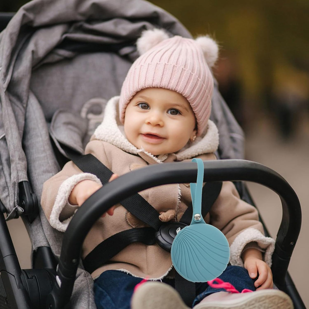 Portable Silicone Pacifier Storage Bag Organizer Soft Blue Case for Teething and Napkins, Suitable for Backpack or Hanging on Trousers Belt