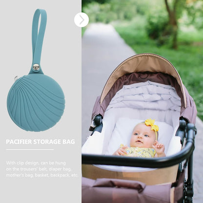 Portable Silicone Pacifier Storage Bag Organizer Soft Blue Case for Teething and Napkins, Suitable for Backpack or Hanging on Trousers Belt