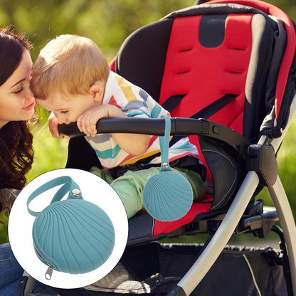 Portable Silicone Pacifier Storage Bag Organizer Soft Blue Case for Teething and Napkins, Suitable for Backpack or Hanging on Trousers Belt